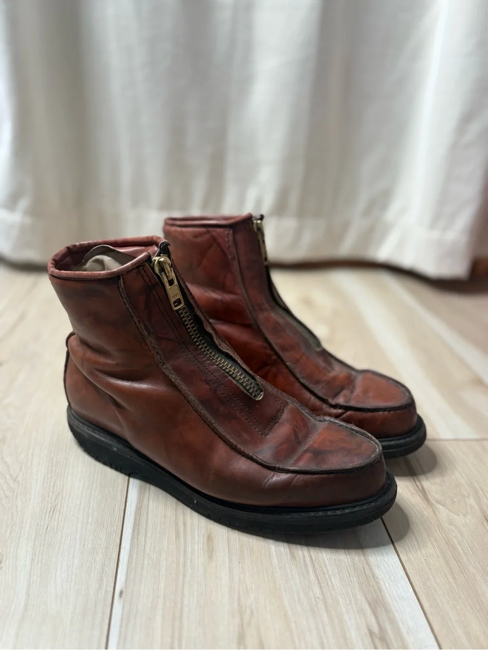 Double-H Insul Stadium Boots Men’s 10D Brown Leather Front Zip Made USA Oil Resi